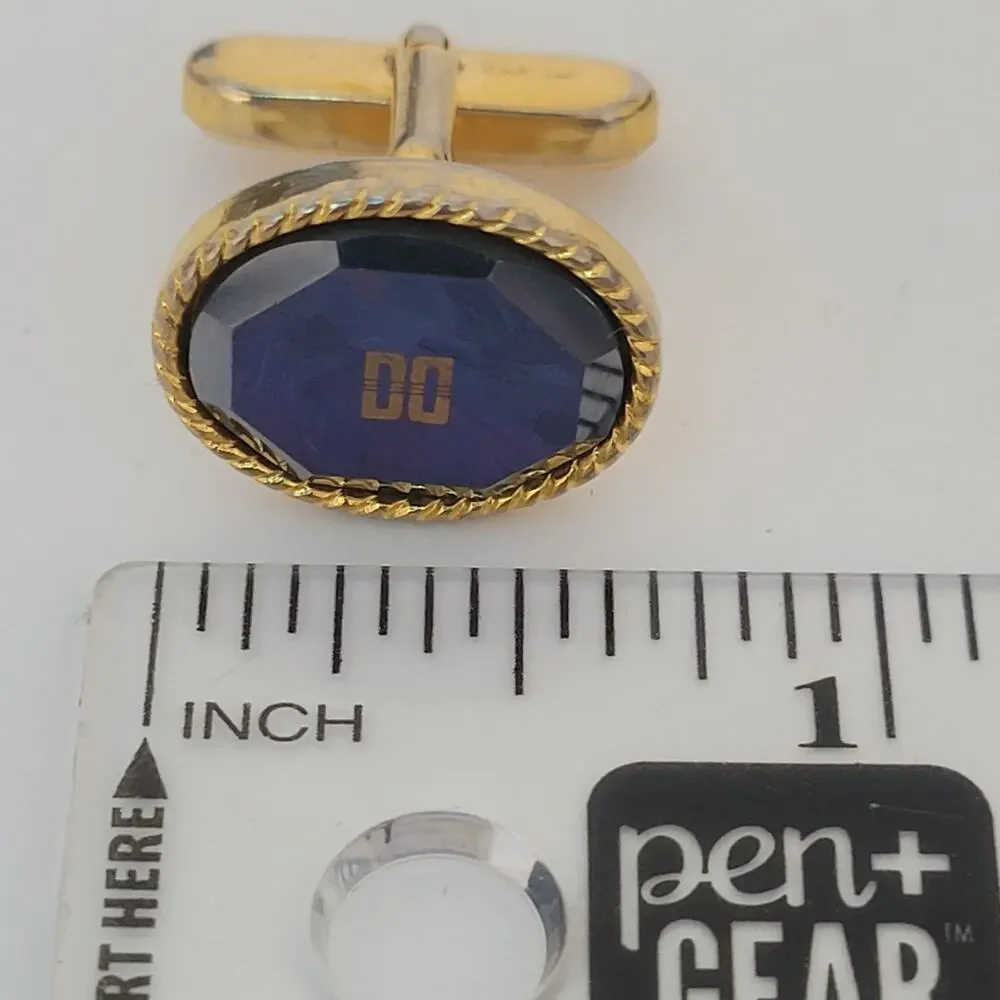Unbranded Cufflinks Gold Blue Iridescent Stone Tone Rope Edges Vintage‎ Oval